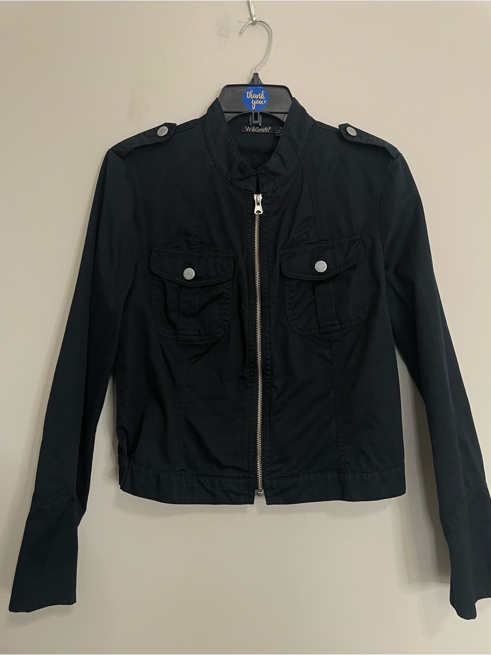 Willi Smith Black Military-Style Zip Front Jacket Size Large